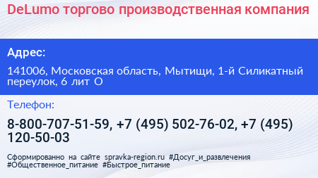 DeLumo торгово производственная компания - визитка