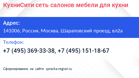 КухниСити сеть салонов мебели для кухни - визитка