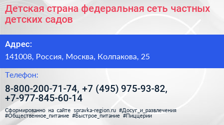 Детская страна федеральная сеть частных детских садов - визитка