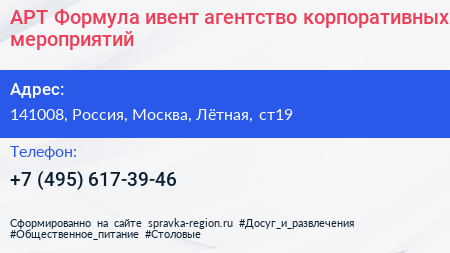 АРТ Формула ивент агентство корпоративных мероприятий - визитка