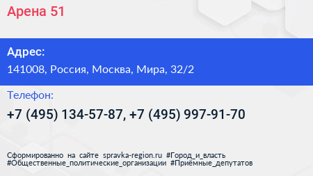 Арена 51 - визитка