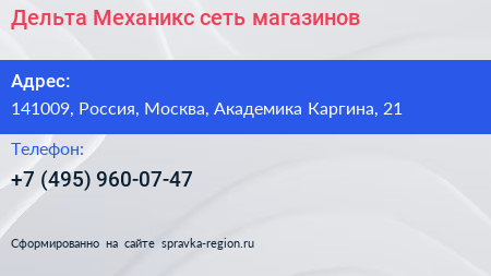 Дельта Механикс сеть магазинов - визитка
