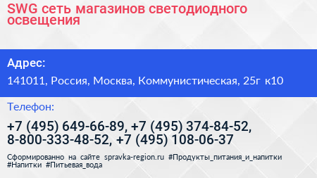 SWG сеть магазинов светодиодного освещения - визитка