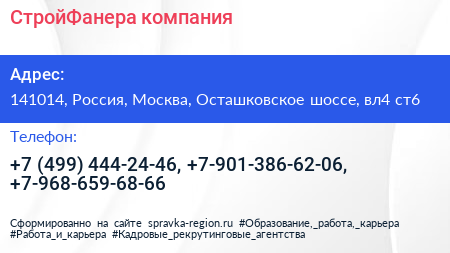 СтройФанера компания - визитка