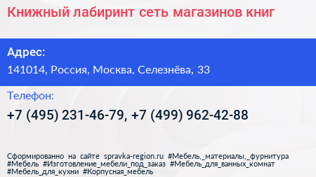 Книжный лабиринт сеть магазинов книг - визитка