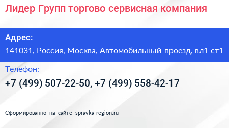 Лидер Групп торгово сервисная компания - визитка