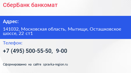 СберБанк банкомат - визитка