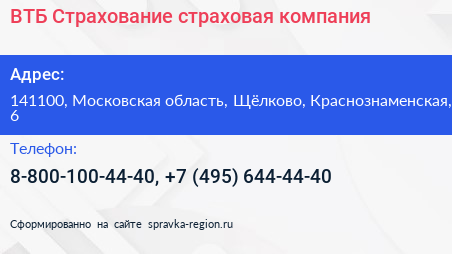 ВТБ Страхование страховая компания - визитка