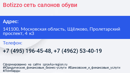 Botizzo сеть салонов обуви - визитка