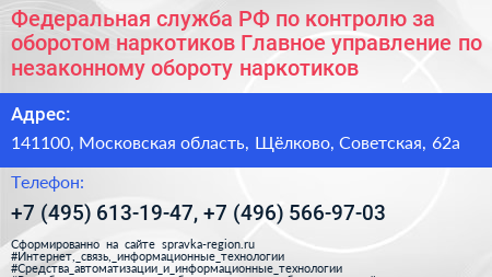 Федеральная служба РФ по контролю за оборотом наркотиков Главное управление по незаконному обороту наркотиков - визитка