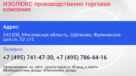 ИЗОЛЮКС производственно торговая компания - визитка