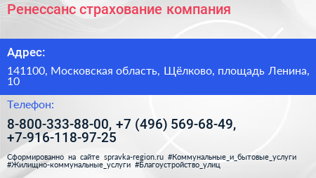 Ренессанс страхование компания - визитка