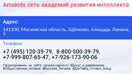 Amakids сеть академий развития интеллекта - визитка