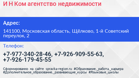 И Н Ком агентство недвижимости - визитка