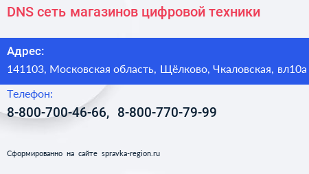 DNS сеть магазинов цифровой техники - визитка