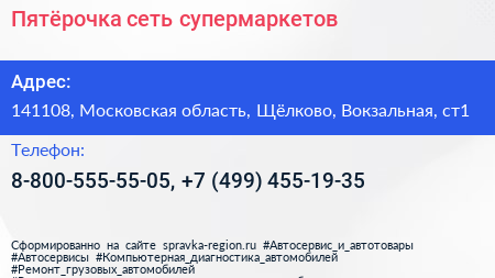Пятёрочка сеть супермаркетов - визитка