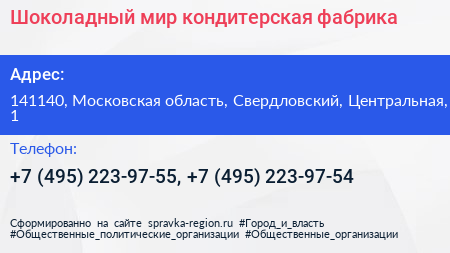 Шоколадный мир кондитерская фабрика - визитка