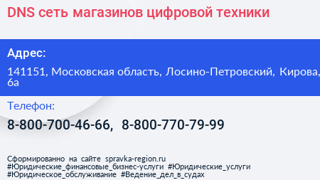 DNS сеть магазинов цифровой техники - визитка
