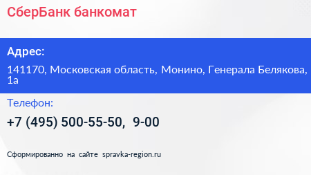 СберБанк банкомат - визитка
