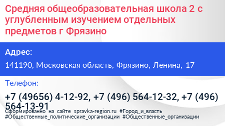 Средняя общеобразовательная школа 2 с углубленным изучением отдельных предметов г Фрязино - визитка