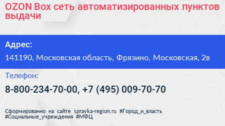 OZON Box сеть автоматизированных пунктов выдачи - визитка