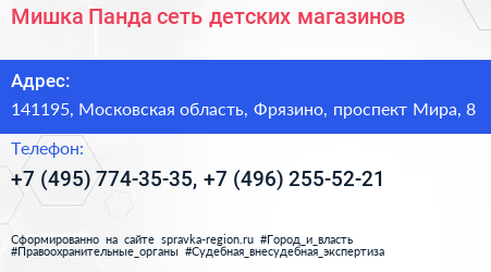 Мишка Панда сеть детских магазинов - визитка