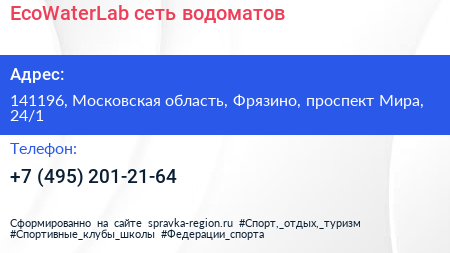 EcoWaterLab сеть водоматов - визитка