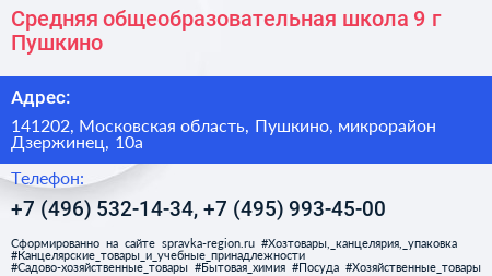 Средняя общеобразовательная школа 9 г Пушкино - визитка