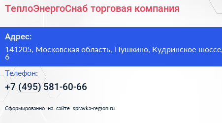 ТеплоЭнергоСнаб торговая компания - визитка