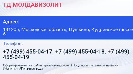 ТД МОЛДАВИЗОЛИТ - визитка