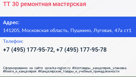 TT 30 ремонтная мастерская - визитка
