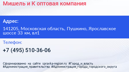 Мишель и К оптовая компания - визитка