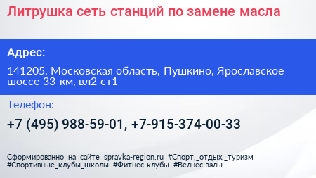 Литрушка сеть станций по замене масла - визитка