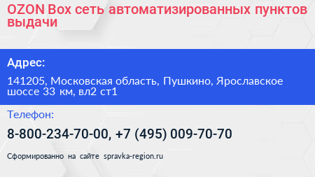 OZON Box сеть автоматизированных пунктов выдачи - визитка