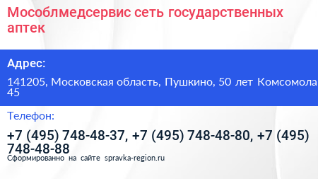 Мособлмедсервис сеть государственных аптек - визитка