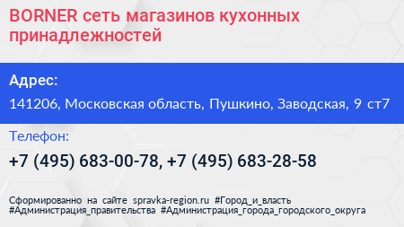 BORNER сеть магазинов кухонных принадлежностей - визитка