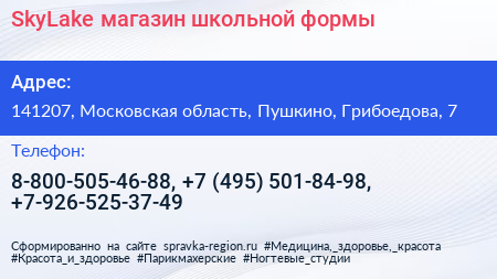 SkyLake магазин школьной формы - визитка