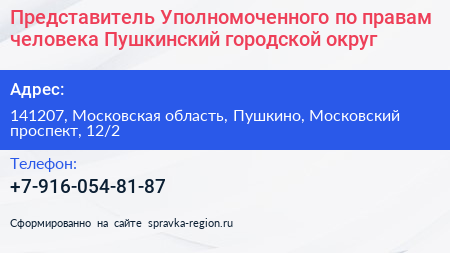 Представитель Уполномоченного по правам человека Пушкинский городской округ - визитка