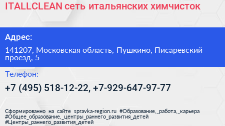 ITALLCLEAN сеть итальянских химчисток - визитка