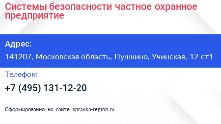 Системы безопасности частное охранное предприятие - визитка