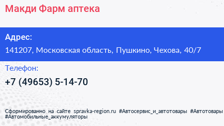 Макди Фарм аптека - визитка