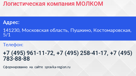 Логистическая компания МОЛКОМ - визитка