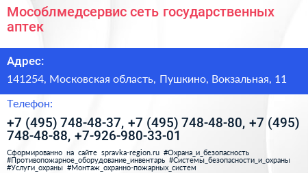Мособлмедсервис сеть государственных аптек - визитка
