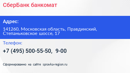 СберБанк банкомат - визитка