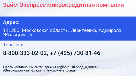 Займ Экспресс микрокредитная компания - визитка