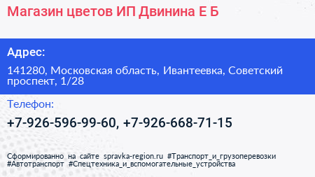 Магазин цветов ИП Двинина Е Б  - визитка