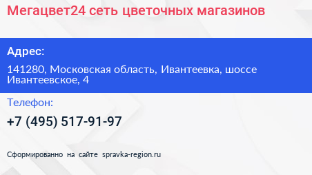 Мегацвет24 сеть цветочных магазинов - визитка