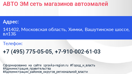 АВТО ЭМ сеть магазинов автоэмалей - визитка