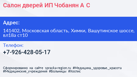 Салон дверей ИП Чобанян А С  - визитка