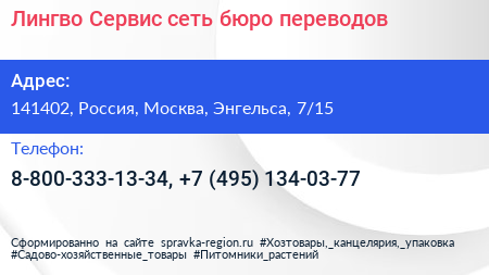 Лингво Сервис сеть бюро переводов - визитка